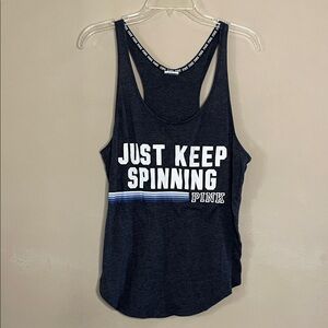 PINK Victoria's Secret Charcoal Tank Top with Motivational Print
